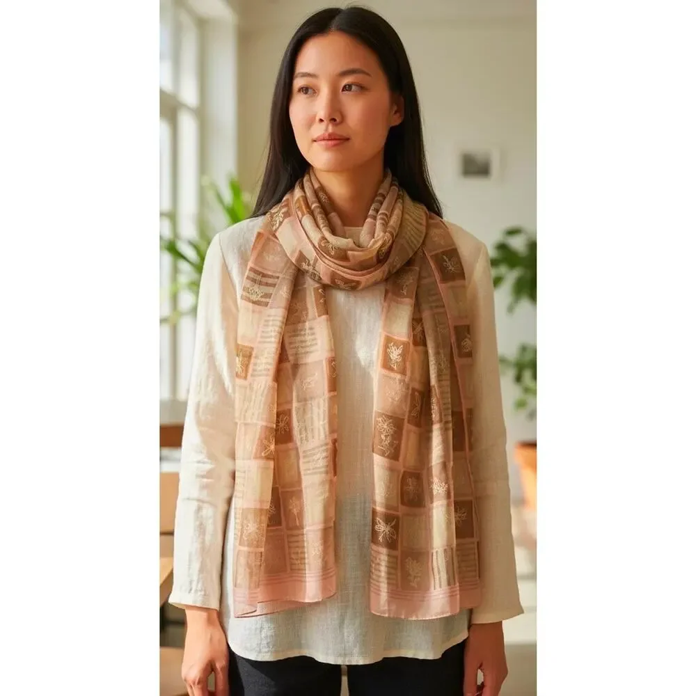 VTG Silk Chiffon Scarf Abstract Geometric Floral Designer Luxury Sheer Elegant
